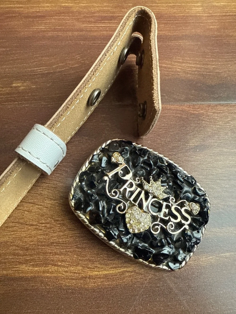 Cute White Belt with Rhinestone Princess Buckle Size 34
